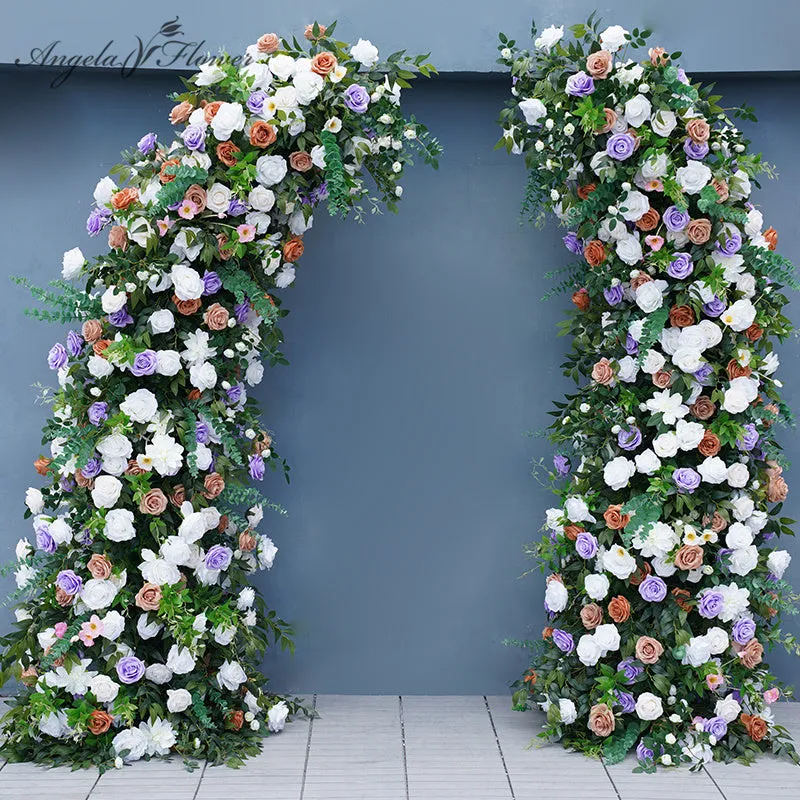 A7843 Brown Purple Wedding Backdrop Horn Arch Floral Arrangement