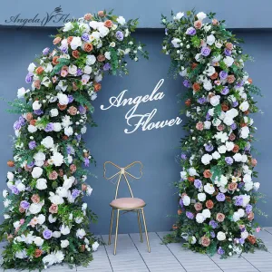 A7843 Brown Purple Wedding Backdrop Horn Arch Floral Arrangement