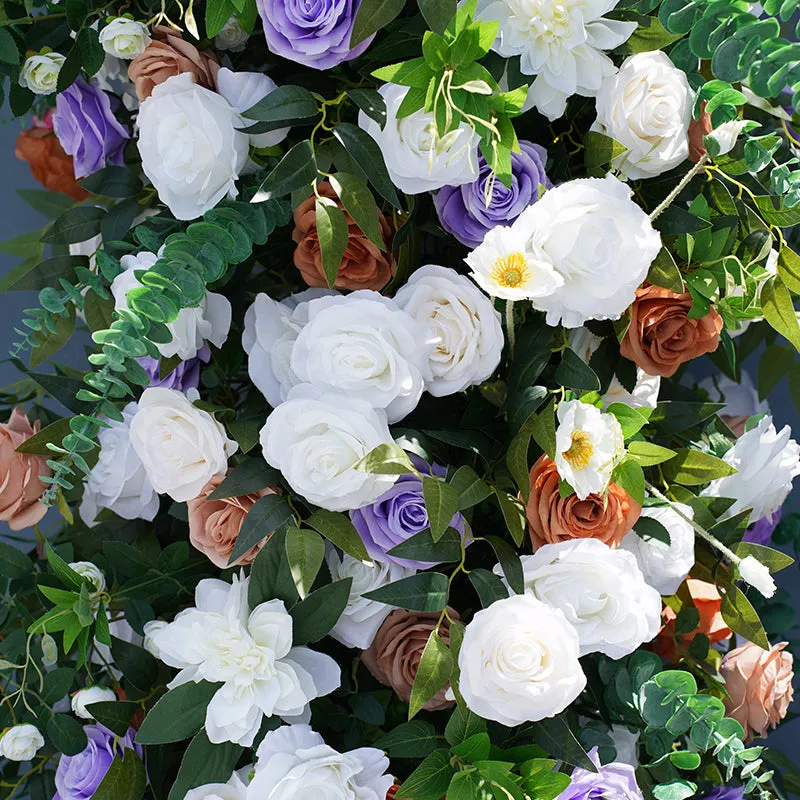 A7843 Brown Purple Wedding Backdrop Horn Arch Floral Arrangement