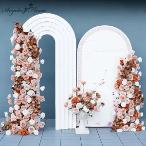 A8054 Brown Coffee Wedding Background Arch Floral Arrangement Rose Hydrangea