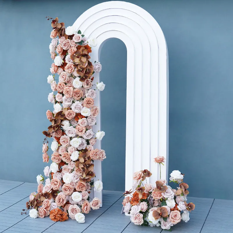 A8054 Brown Coffee Wedding Background Arch Floral Arrangement Rose Hydrangea
