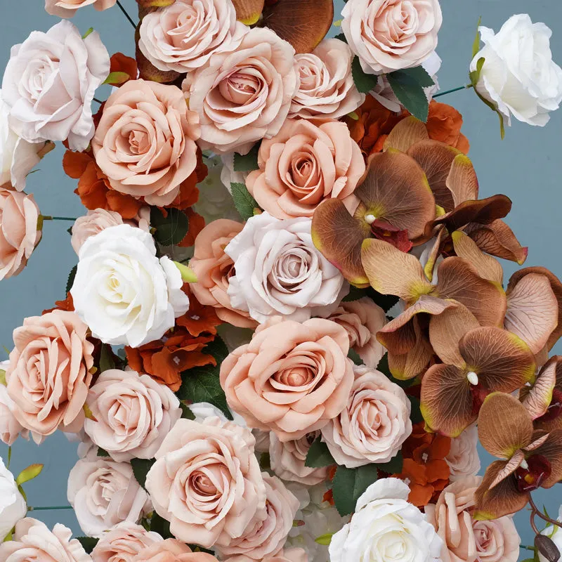 A8054 Brown Coffee Wedding Background Arch Floral Arrangement Rose Hydrangea