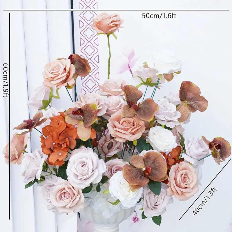 A8054 Brown Coffee Wedding Background Arch Floral Arrangement Rose Hydrangea