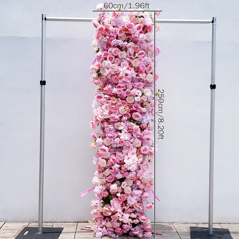 A8630 Pink Rose Cloth Base Flower Row Decor Wedding Backdrop Square Frame