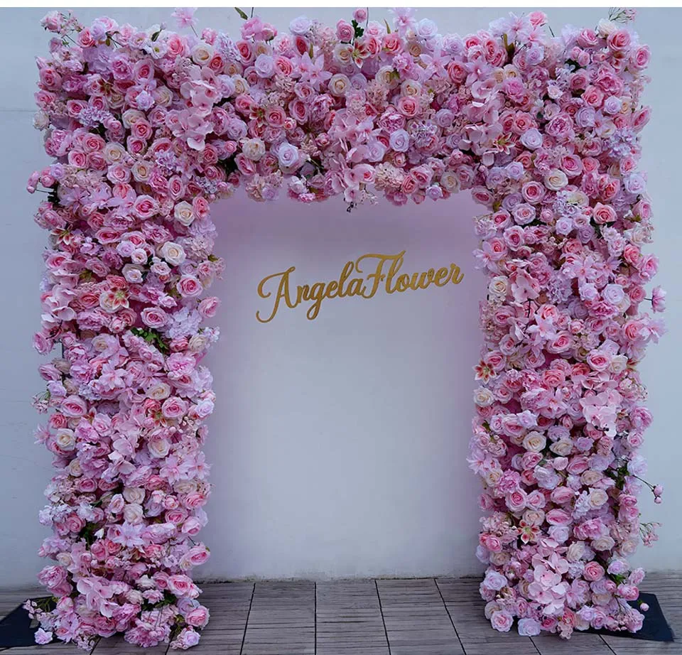 A8630 Pink Rose Cloth Base Flower Row Decor Wedding Backdrop Square Frame