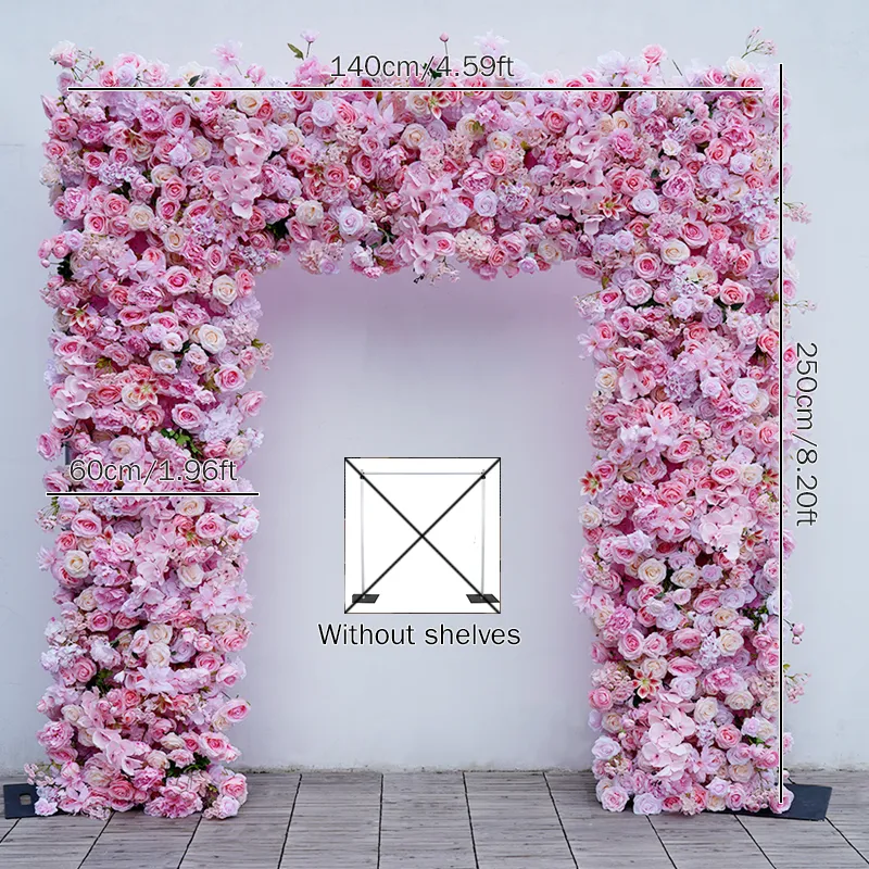 A8630 Pink Rose Cloth Base Flower Row Decor Wedding Backdrop Square Frame