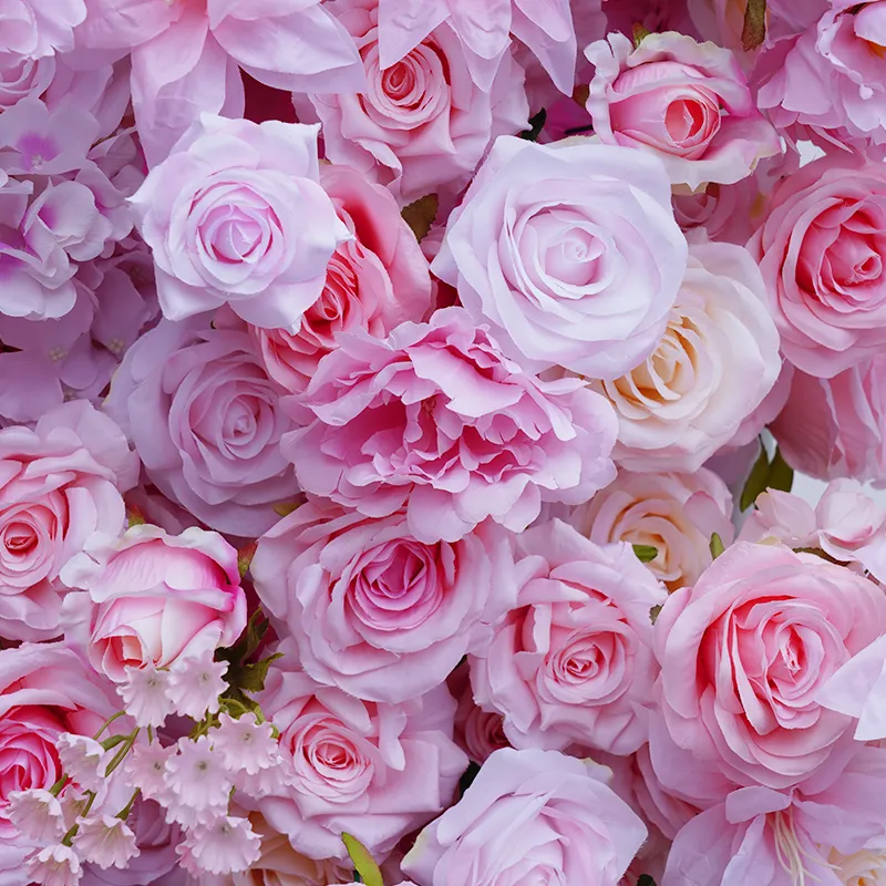 A8630 Pink Rose Cloth Base Flower Row Decor Wedding Backdrop Square Frame