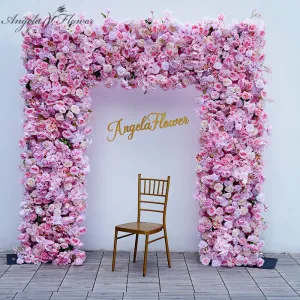 A8630 Pink Rose Cloth Base Flower Row Decor Wedding Backdrop Square Frame