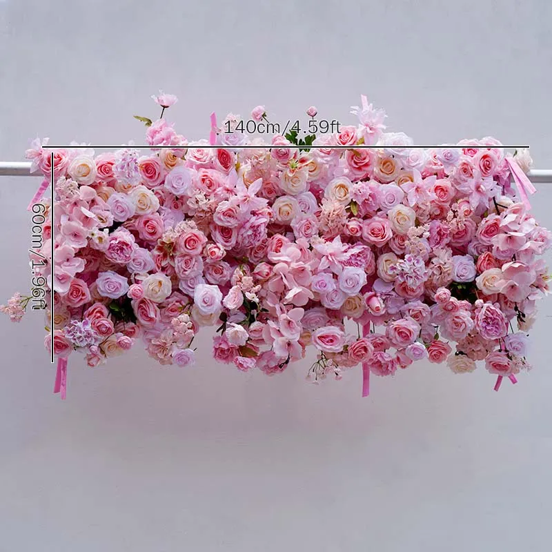 A8630 Pink Rose Cloth Base Flower Row Decor Wedding Backdrop Square Frame