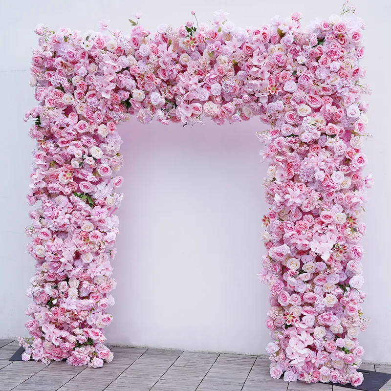 A8630 Pink Rose Cloth Base Flower Row Decor Wedding Backdrop Square Frame