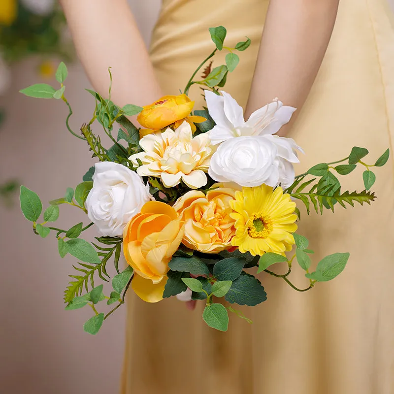 A8635 White Yellow Series Greenery Bridal Bouquet Wedding Floral Arrangement