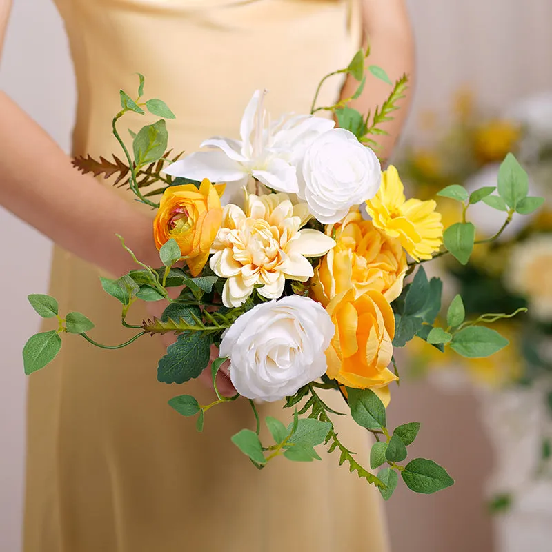 A8635 White Yellow Series Greenery Bridal Bouquet Wedding Floral Arrangement