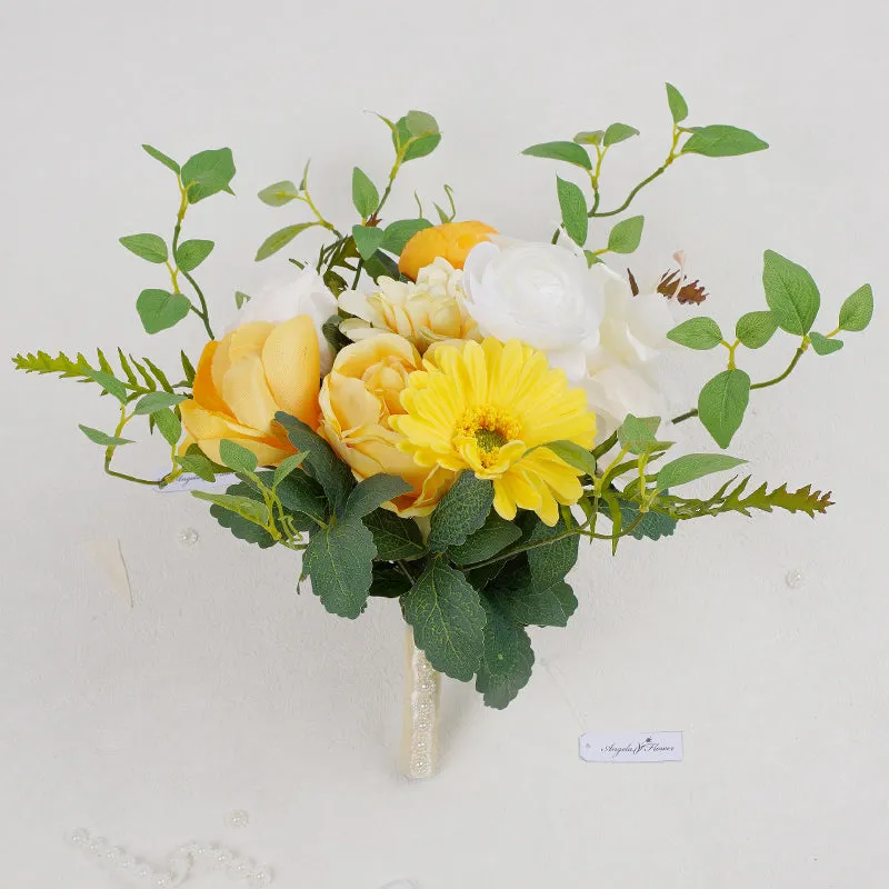 A8635 White Yellow Series Greenery Bridal Bouquet Wedding Floral Arrangement