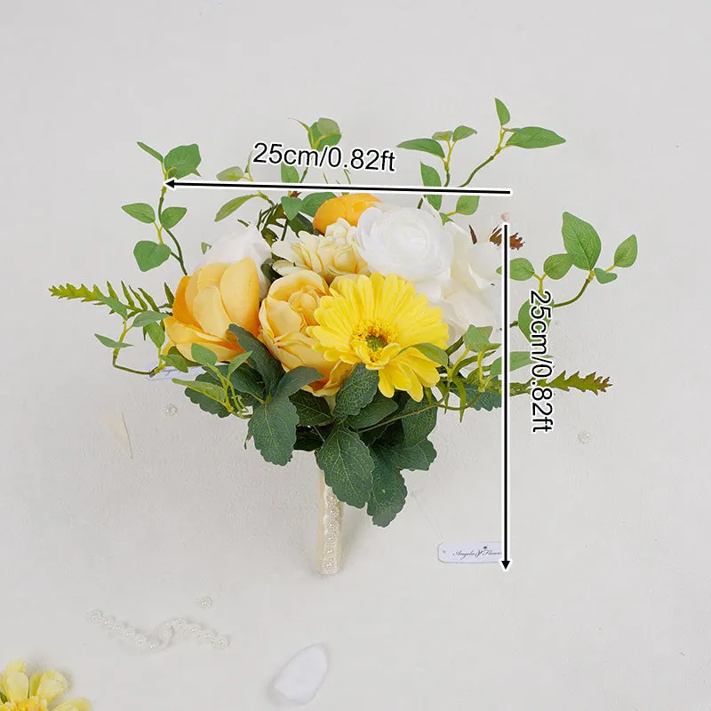 A8635 White Yellow Series Greenery Bridal Bouquet Wedding Floral Arrangement