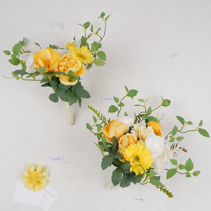 A8635 White Yellow Series Greenery Bridal Bouquet Wedding Floral Arrangement