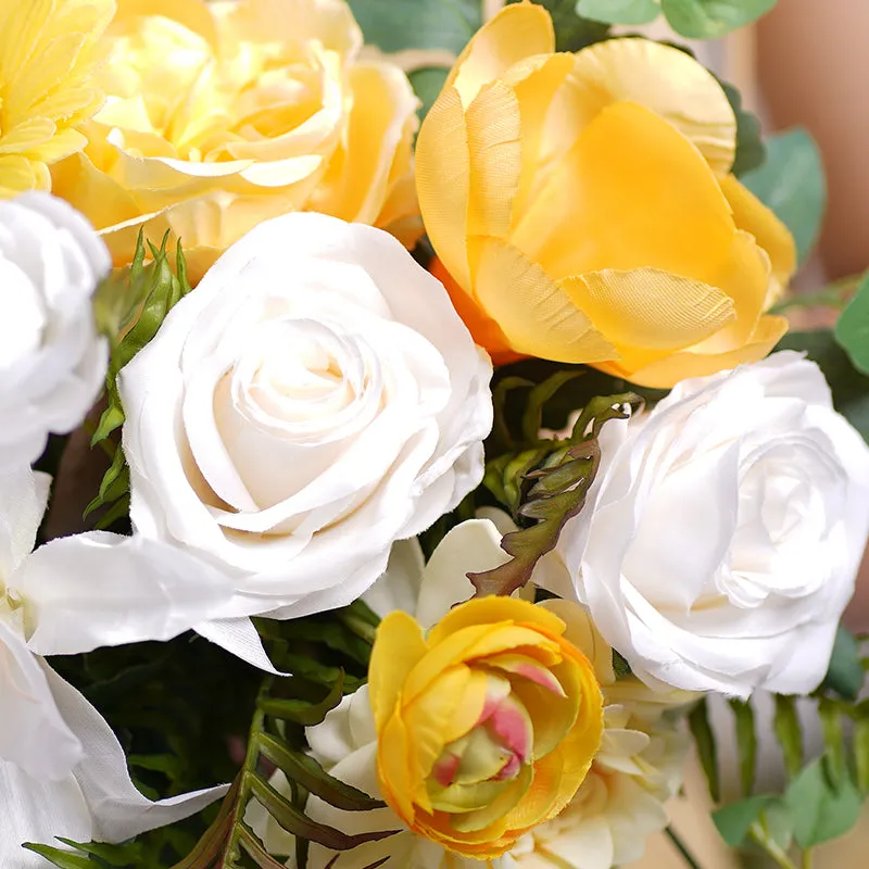 A8635 White Yellow Series Greenery Bridal Bouquet Wedding Floral Arrangement