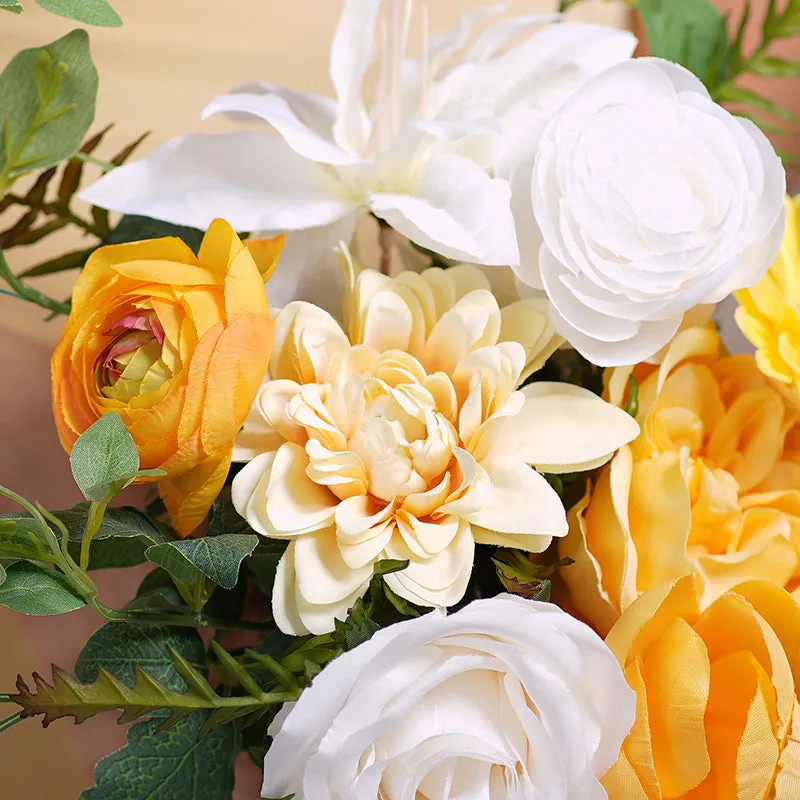 A8635 White Yellow Series Greenery Bridal Bouquet Wedding Floral Arrangement