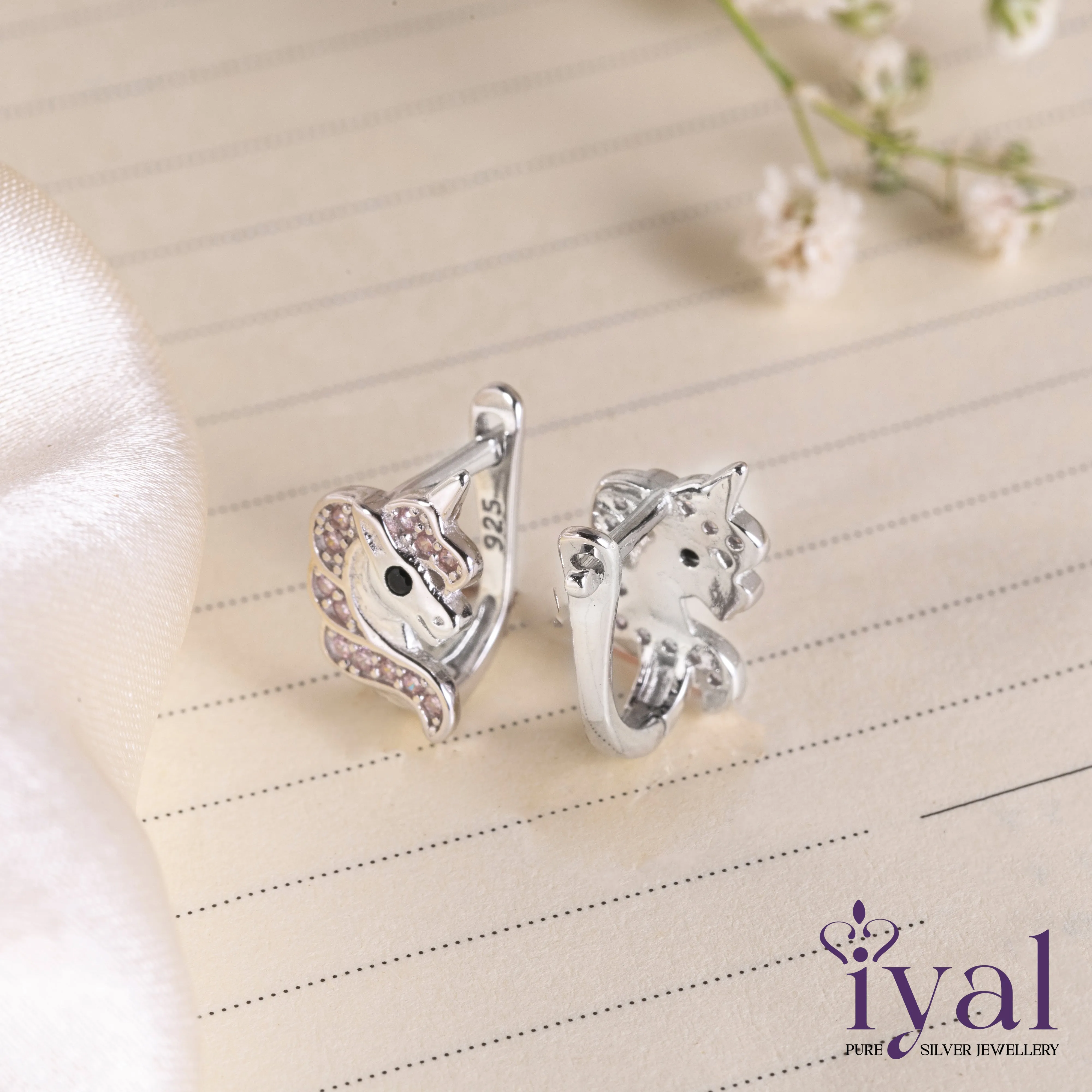 Alluring Unicorn Hoop Silver Earring