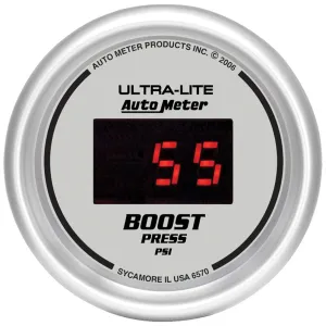 AutoMeter 6570 GAUGE; BOOST; 2 1/16in.; 60PSI; DIGITAL; SILVER DIAL W/RED LED