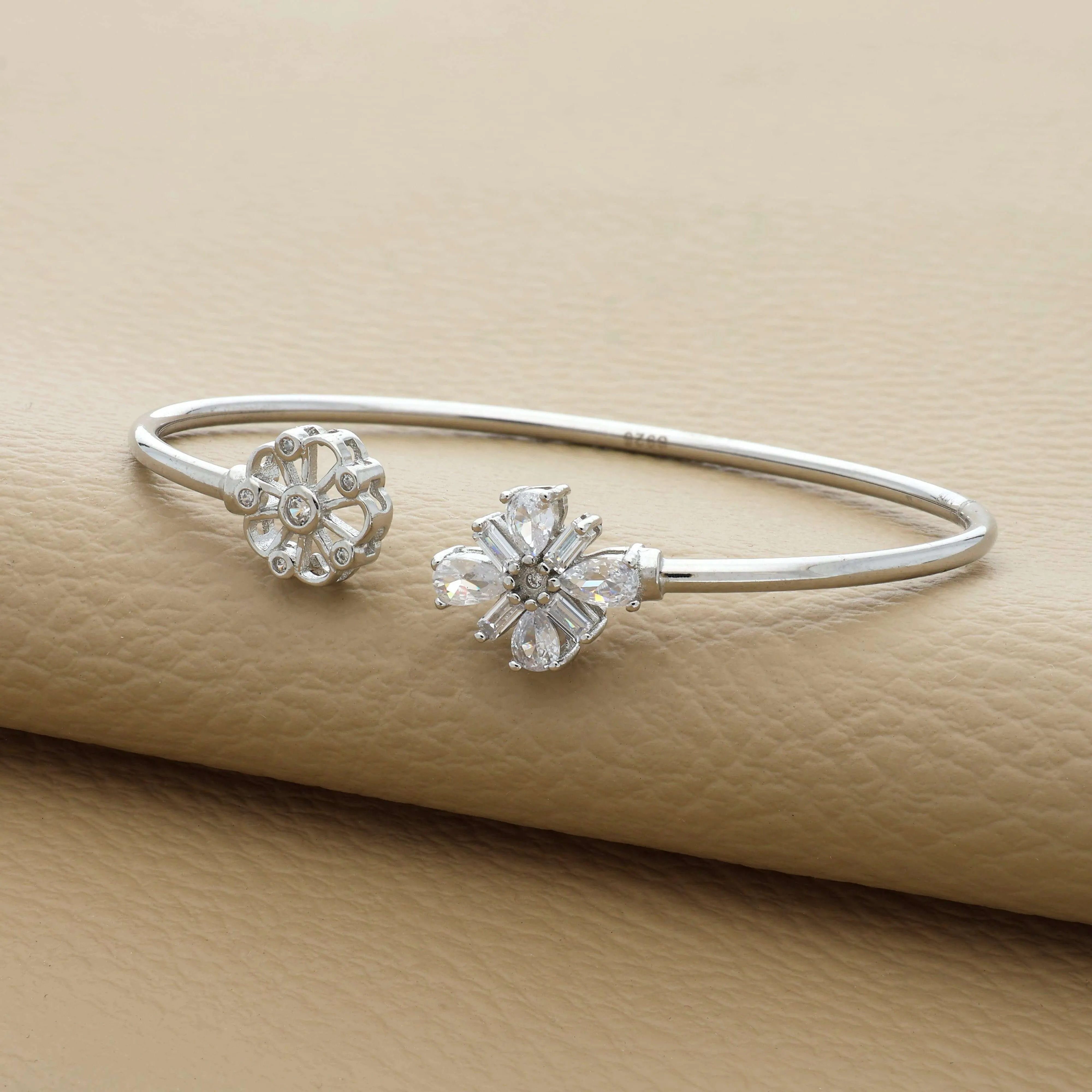 Beautiful Floral Statement Silver Kada