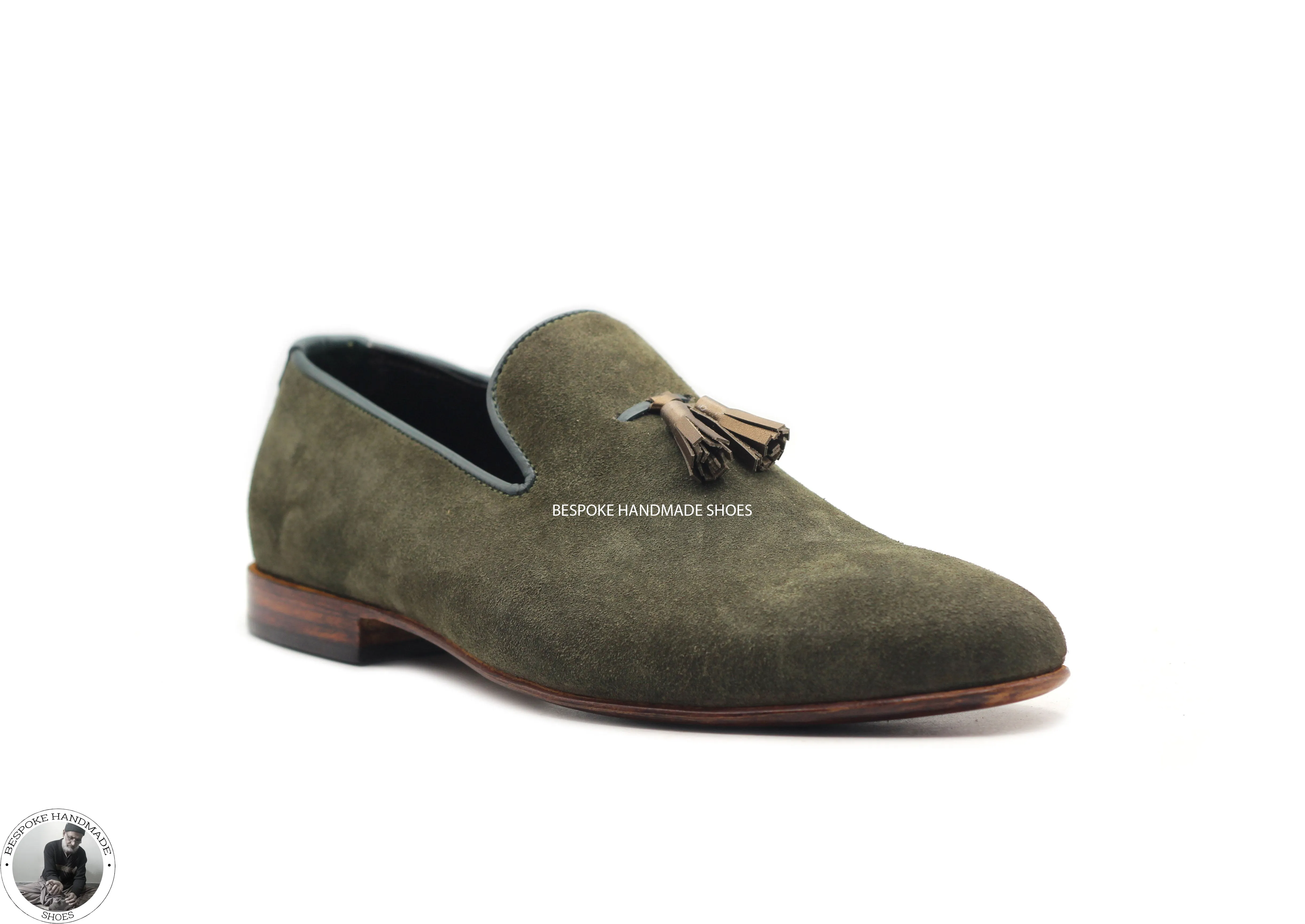 Bespoke Men's Premium Quality Olive Green Color Leather & Tassels Fashion / Dress Shoes For Men's