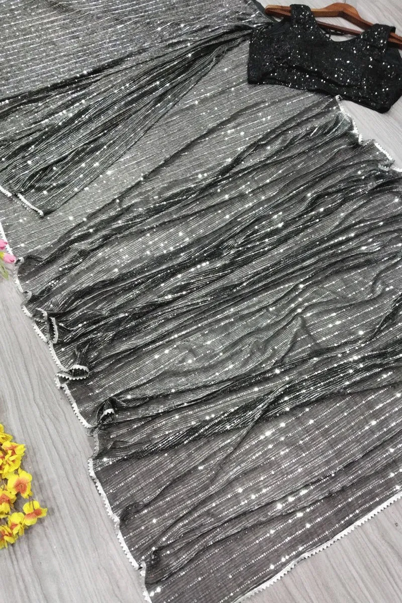 Black Color Ready To Wear Saree For Farewell Party