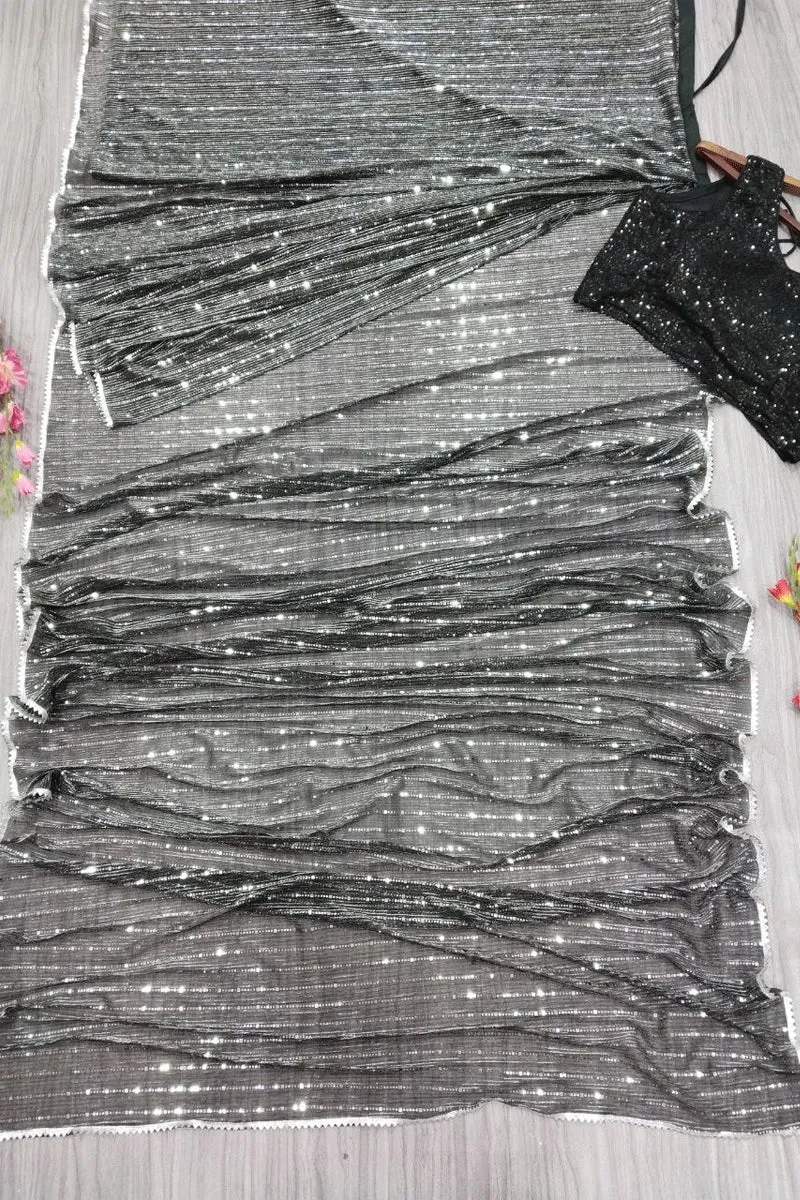 Black Color Ready To Wear Saree For Farewell Party
