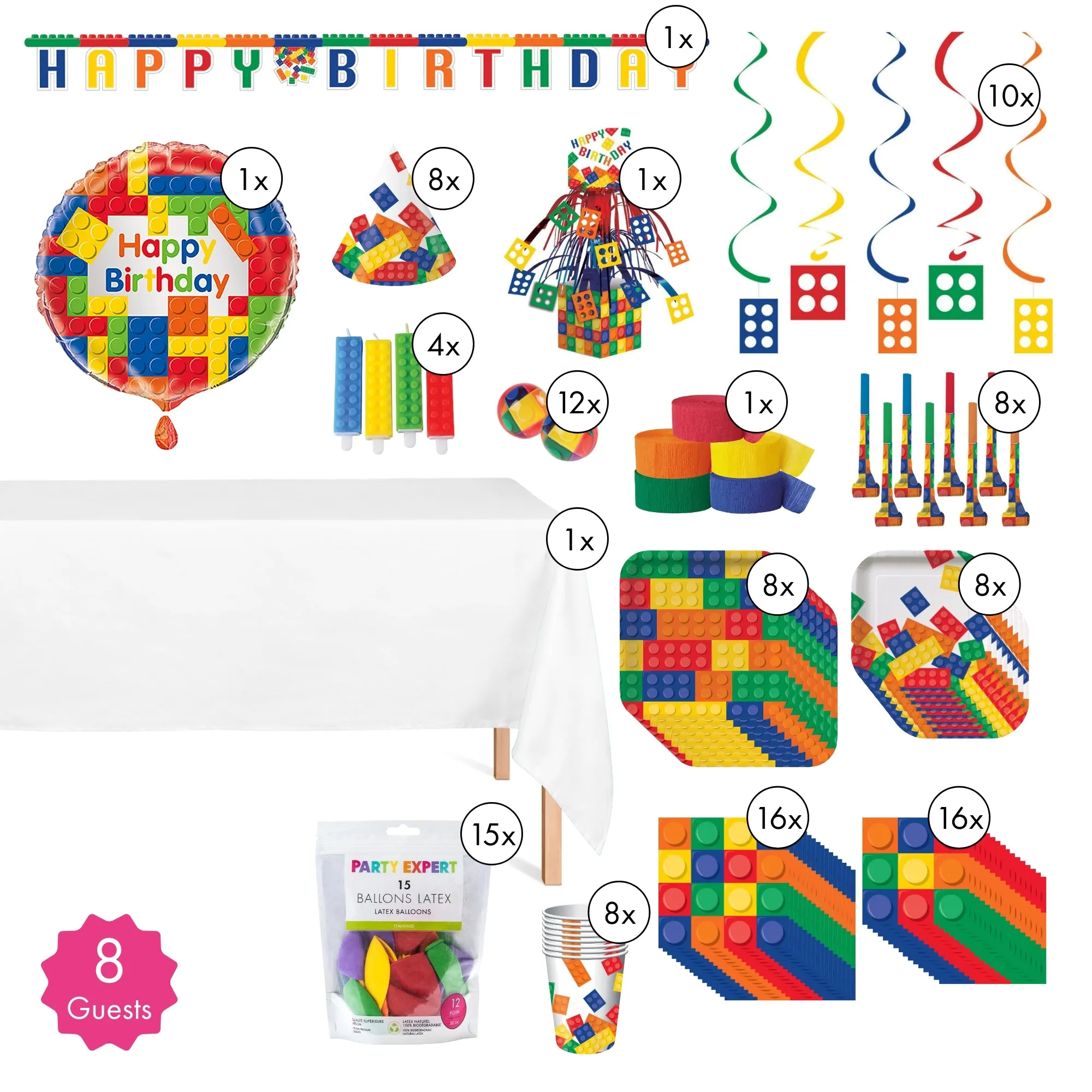 Block Party Standard Birthday Party Supplies Kit, 8 Guests