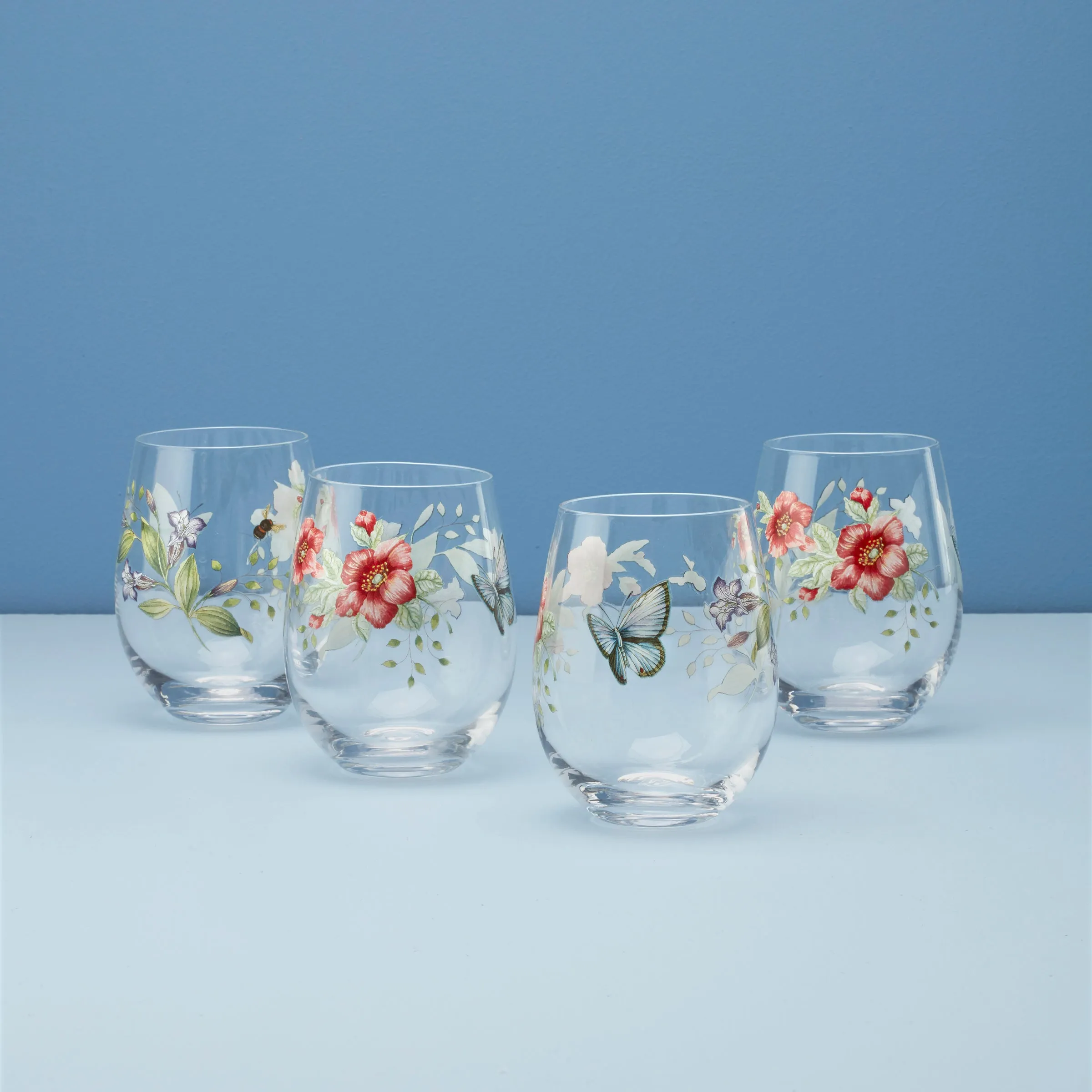 Butterfly Meadow Stemless Wine Glasses, Set of 4