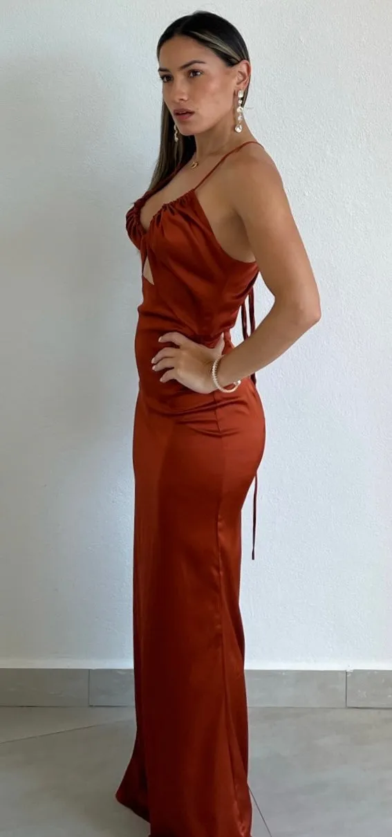 Classic Elegance Rust Satin Formal Dress