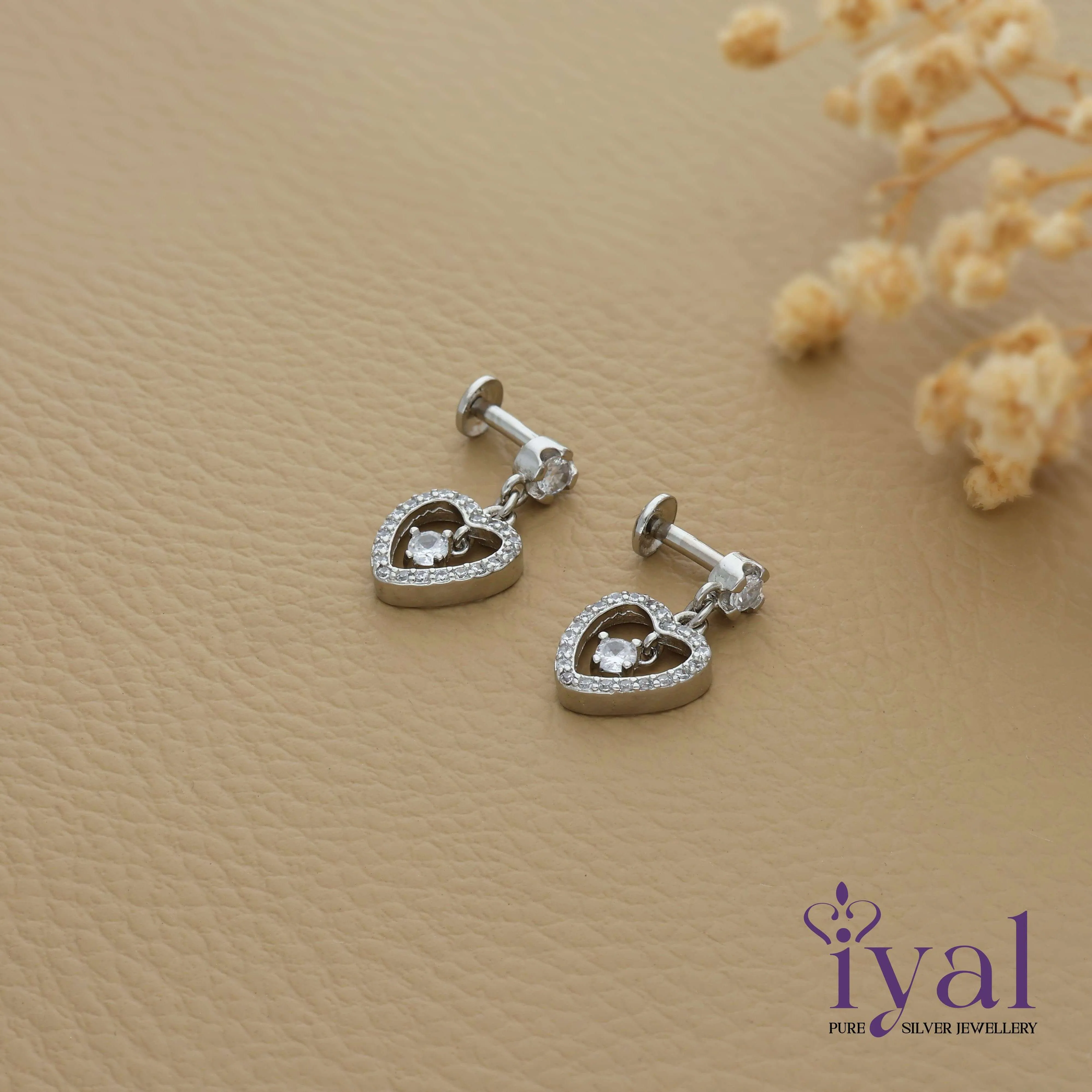 Cute Little Charm Heart Silver Drops