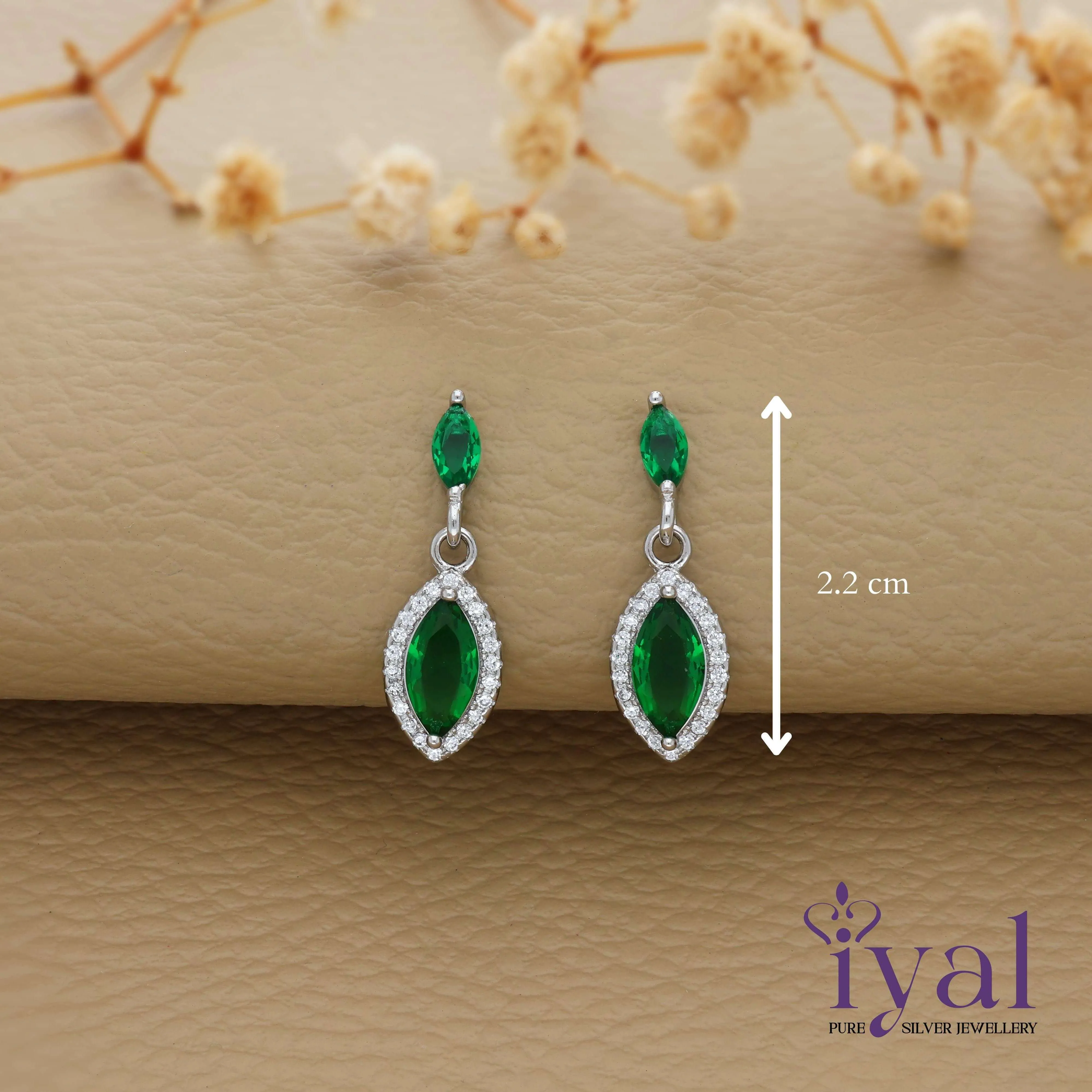 Dainty Green Stone Silver Earring