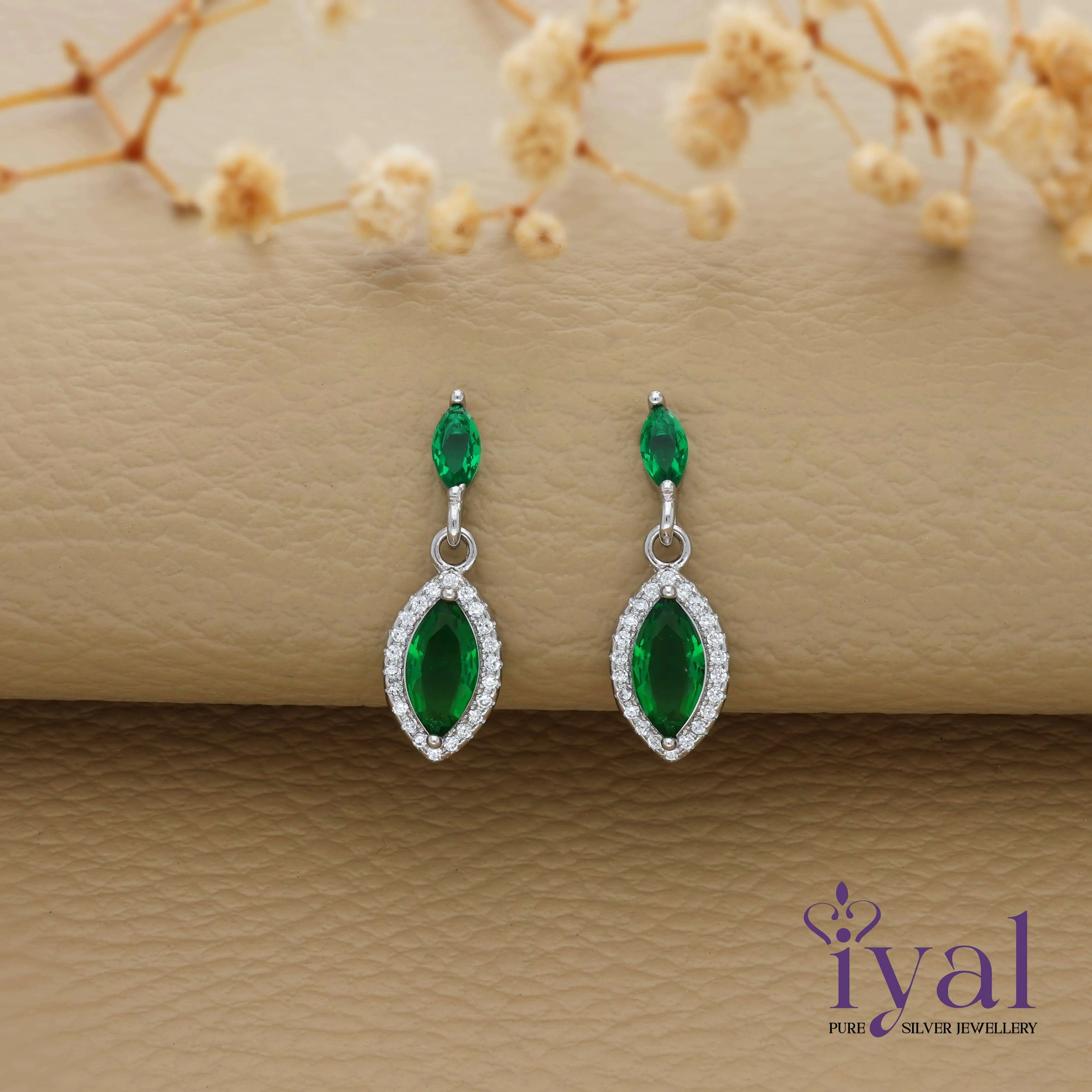 Dainty Green Stone Silver Earring