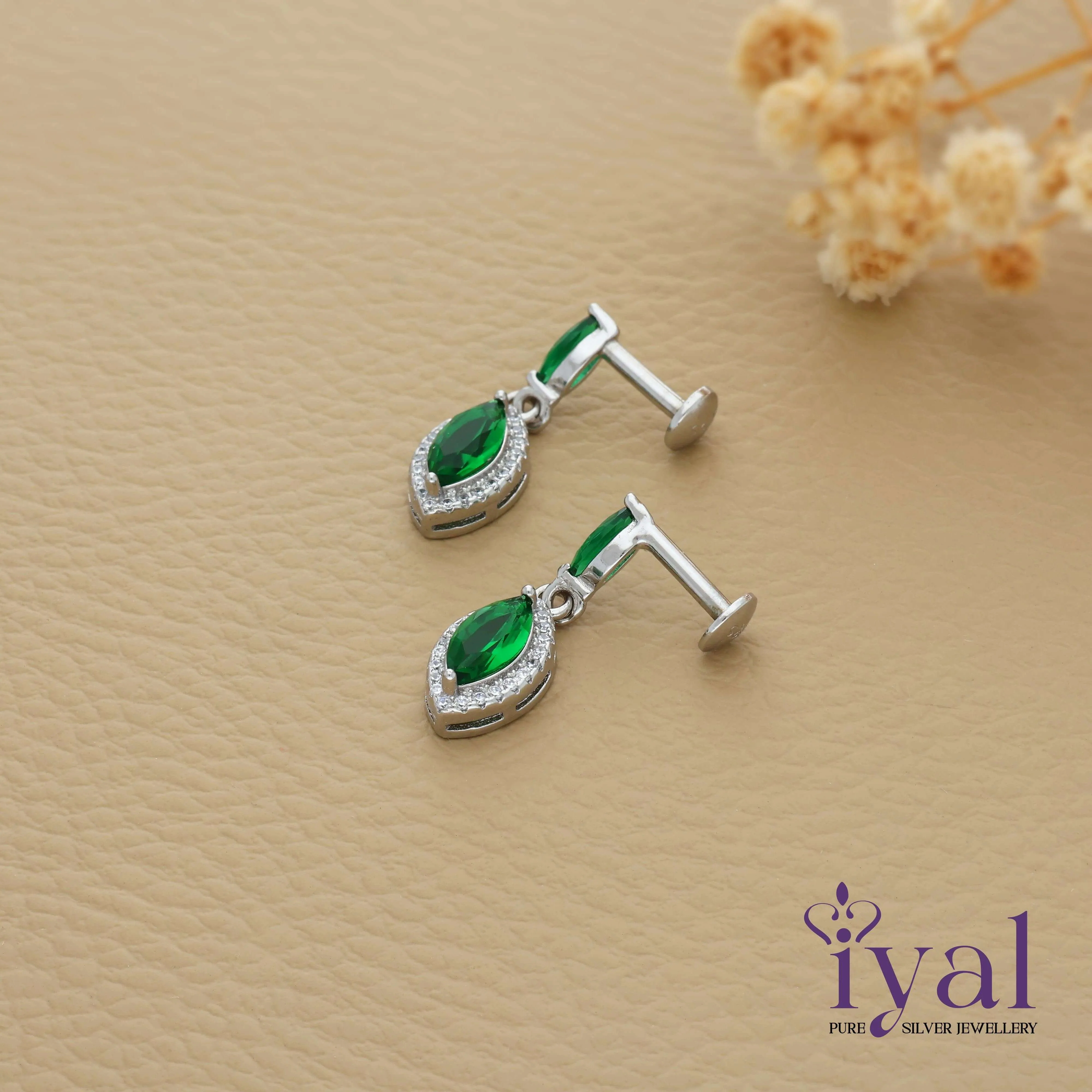 Dainty Green Stone Silver Earring