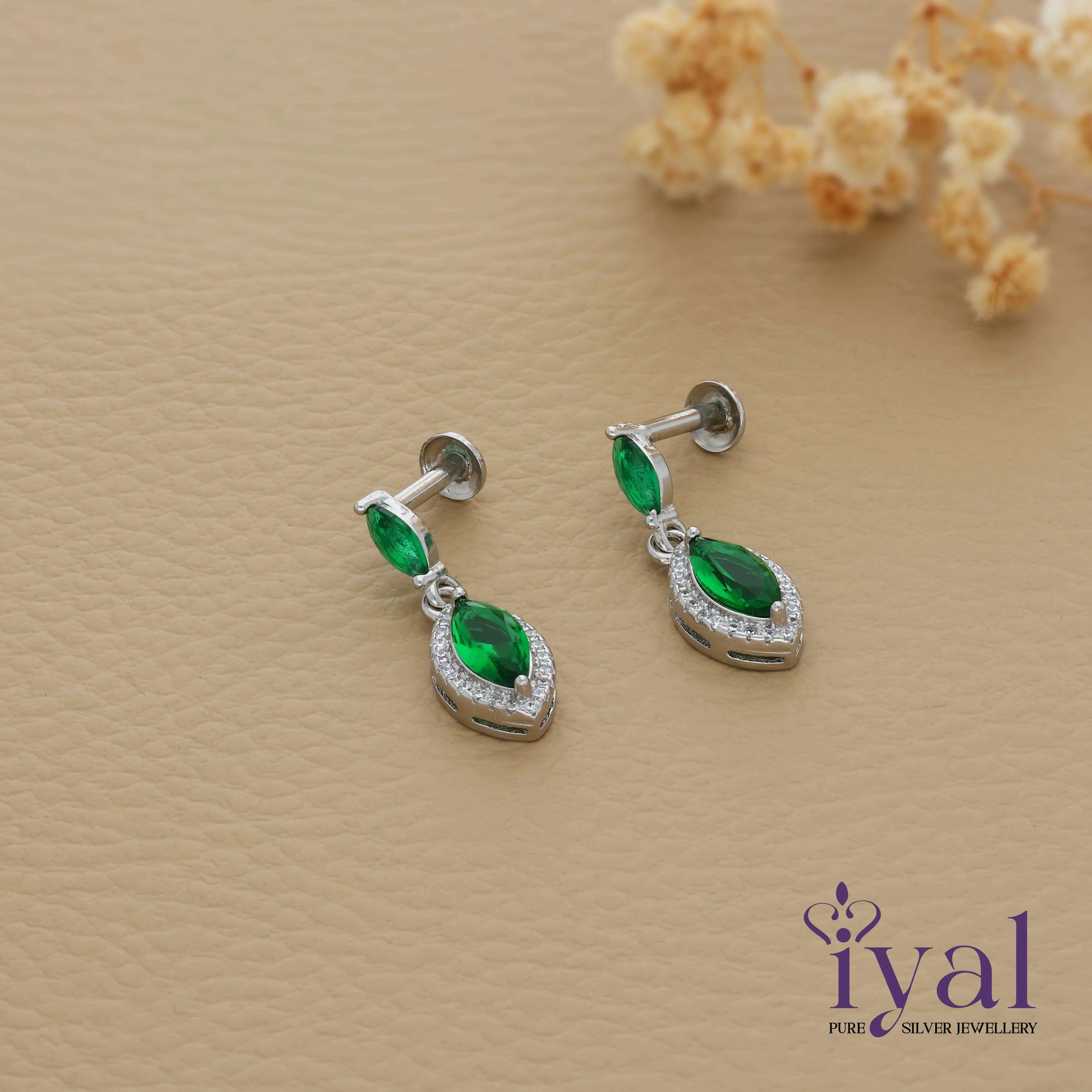 Dainty Green Stone Silver Earring