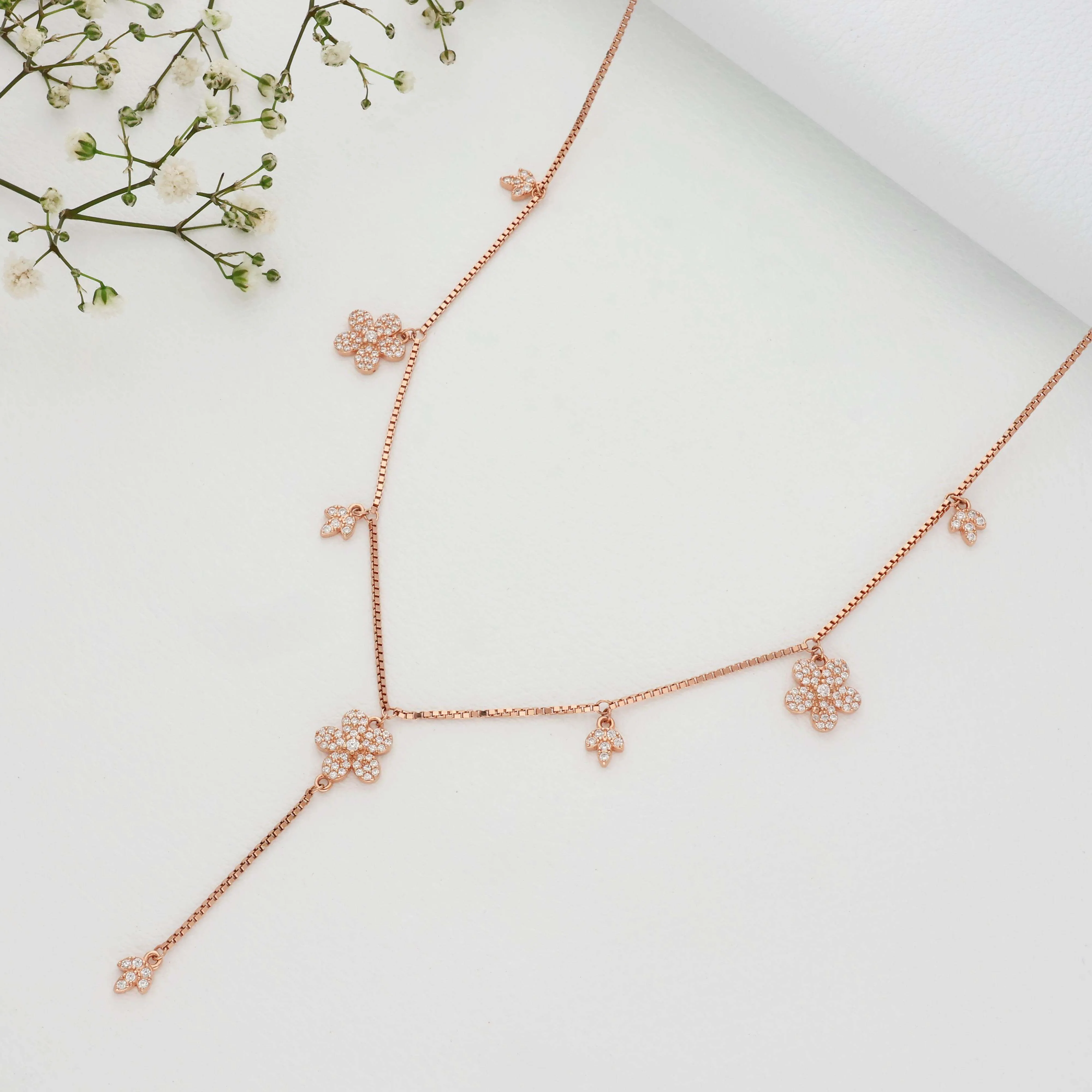 Flora Rose Gold Polish Charm Necklace