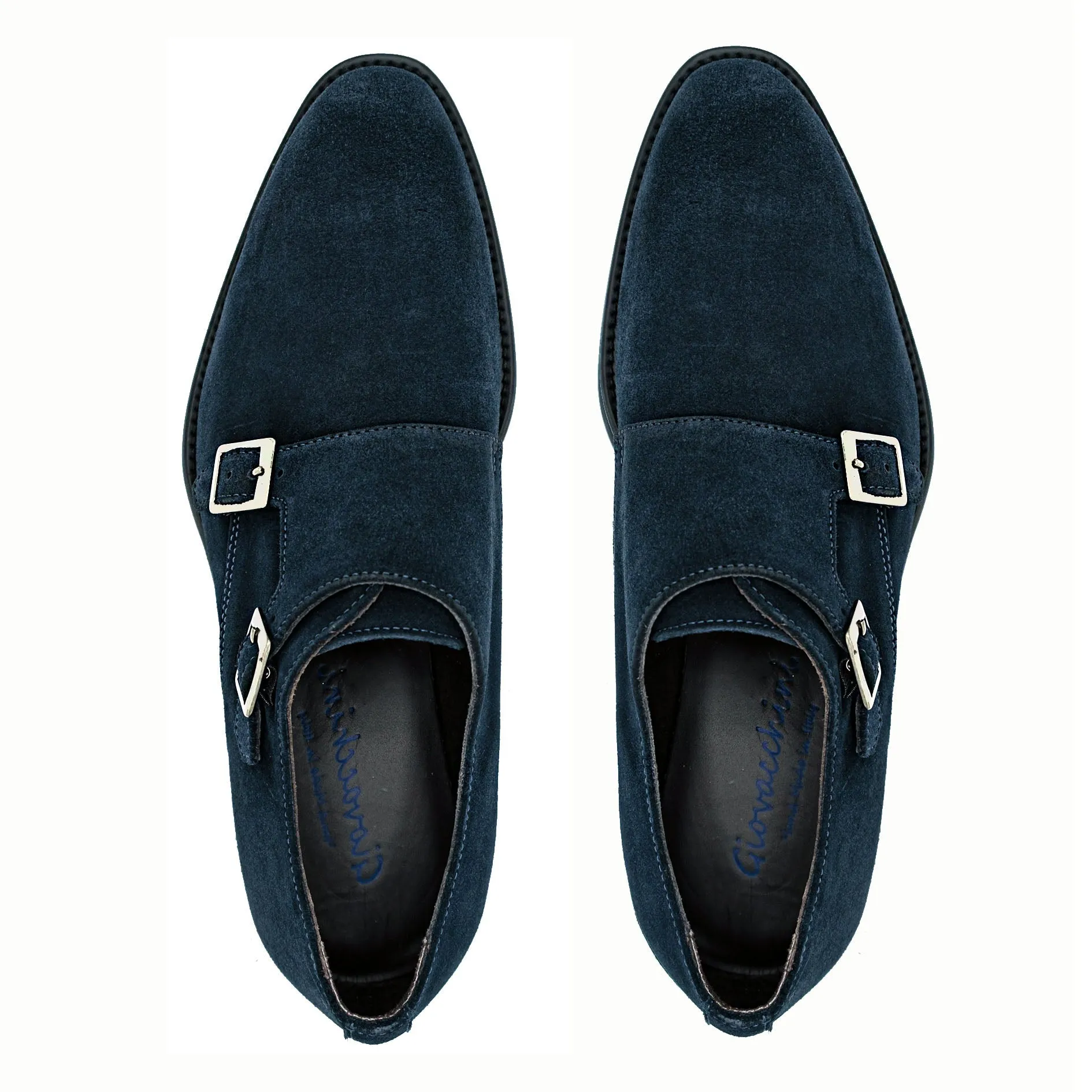 Giovacchini Francesco Men's Shoes Blue Suede Leather Double Monk-Straps Loafers (GVCN1008)