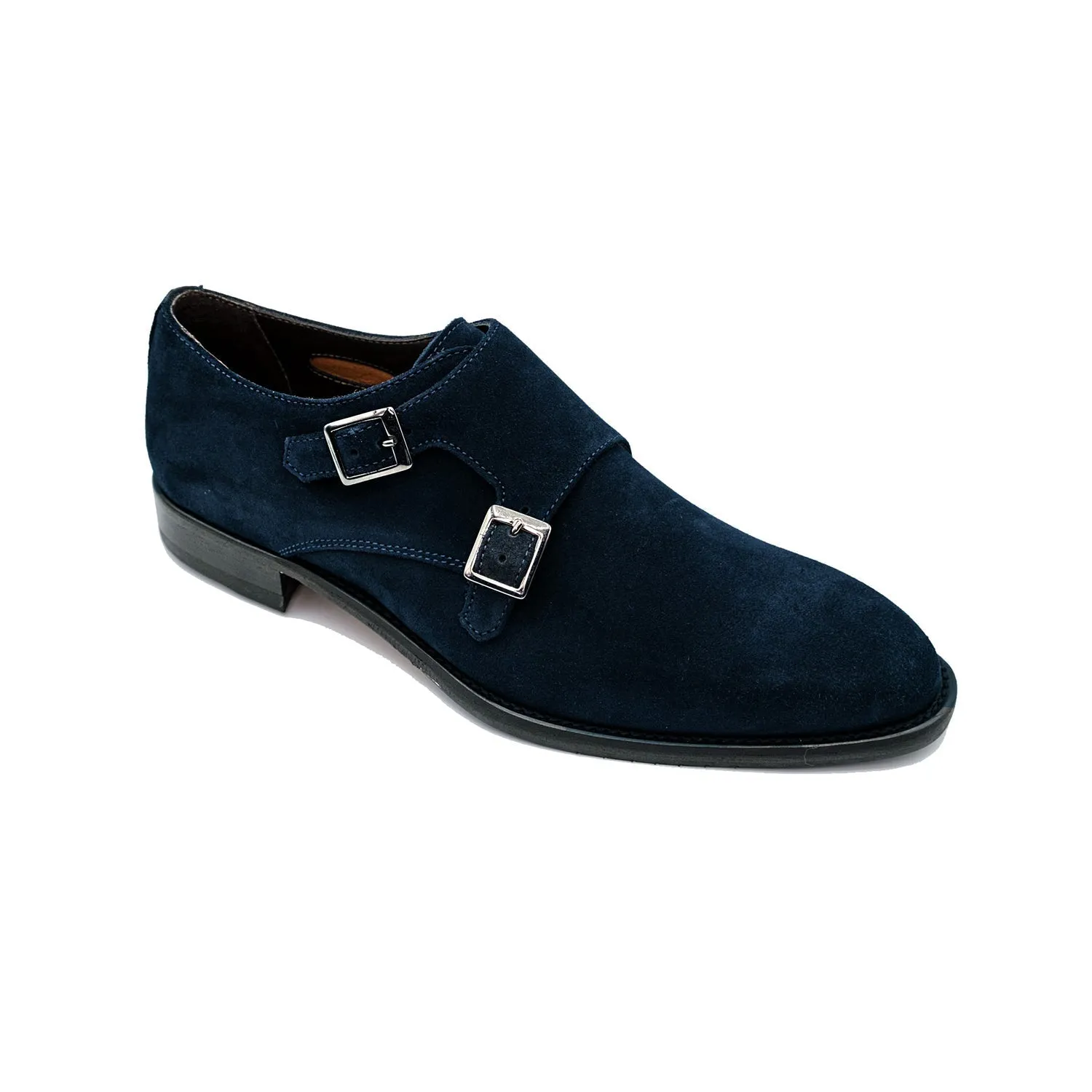 Giovacchini Francesco Men's Shoes Blue Suede Leather Double Monk-Straps Loafers (GVCN1008)