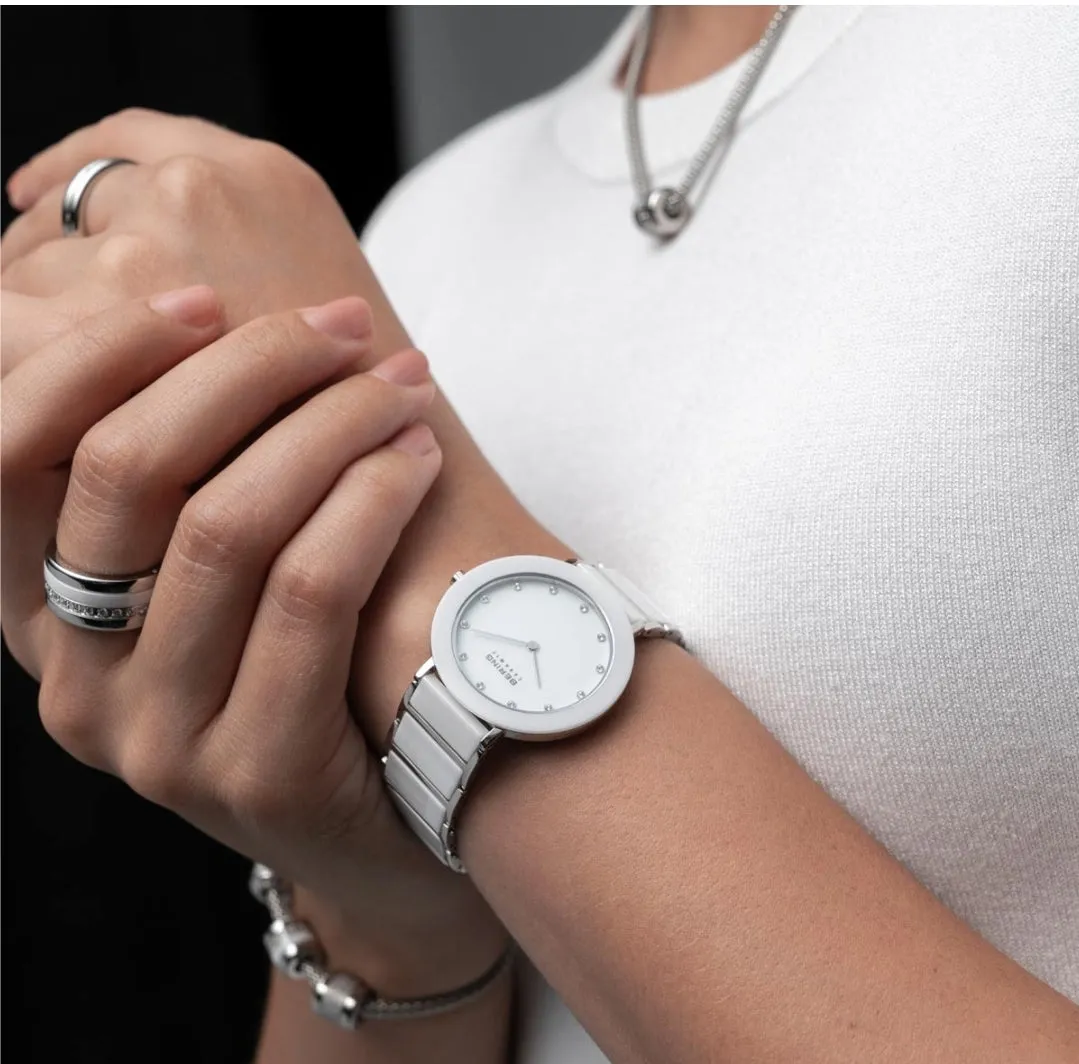Ladies Ceramic Watch in White/ Silver