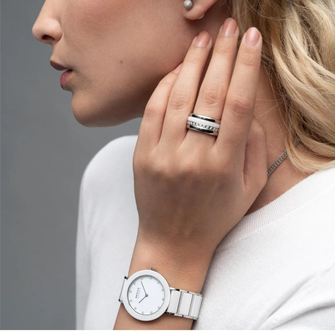 Ladies Ceramic Watch in White/ Silver