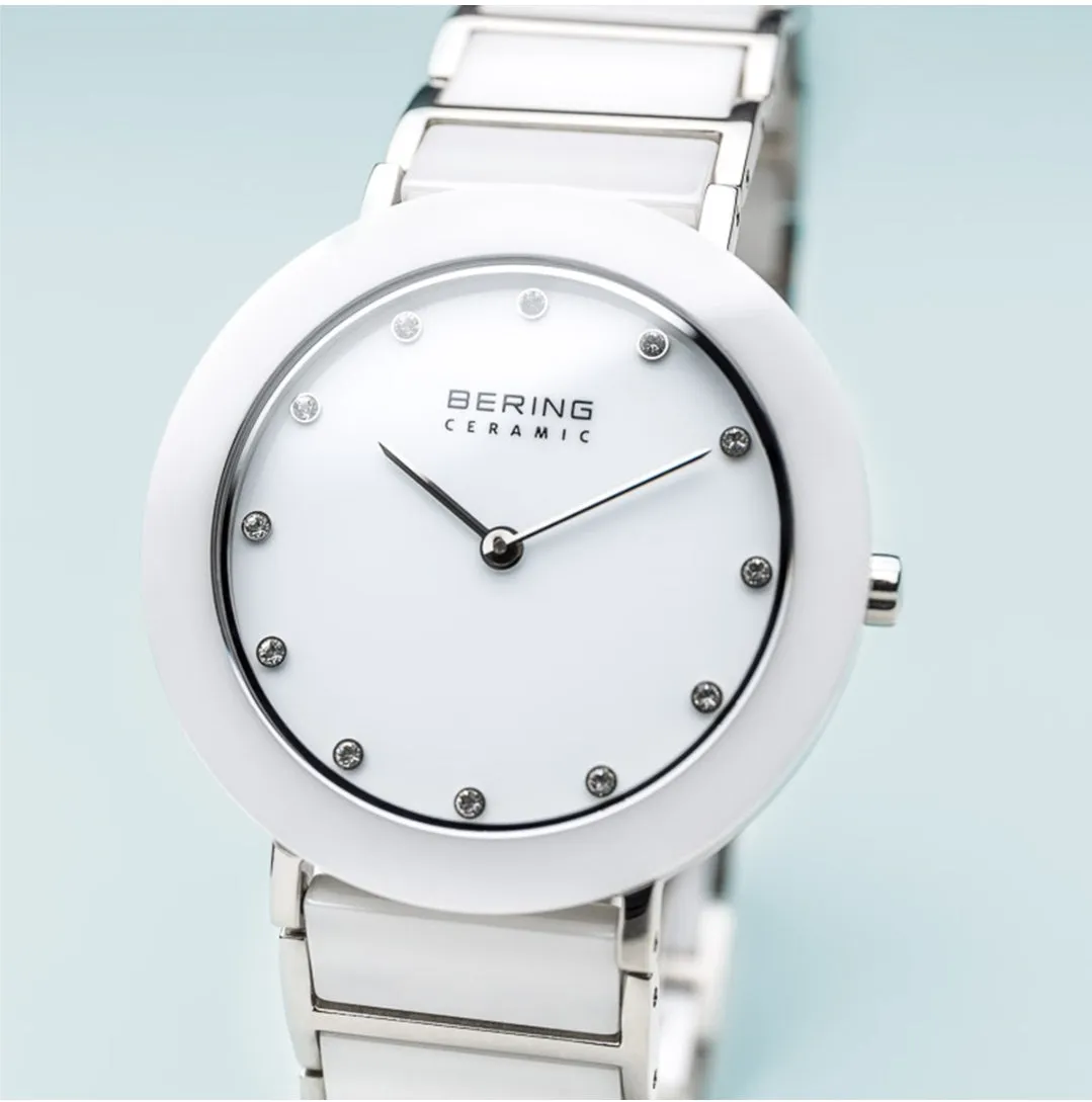 Ladies Ceramic Watch in White/ Silver