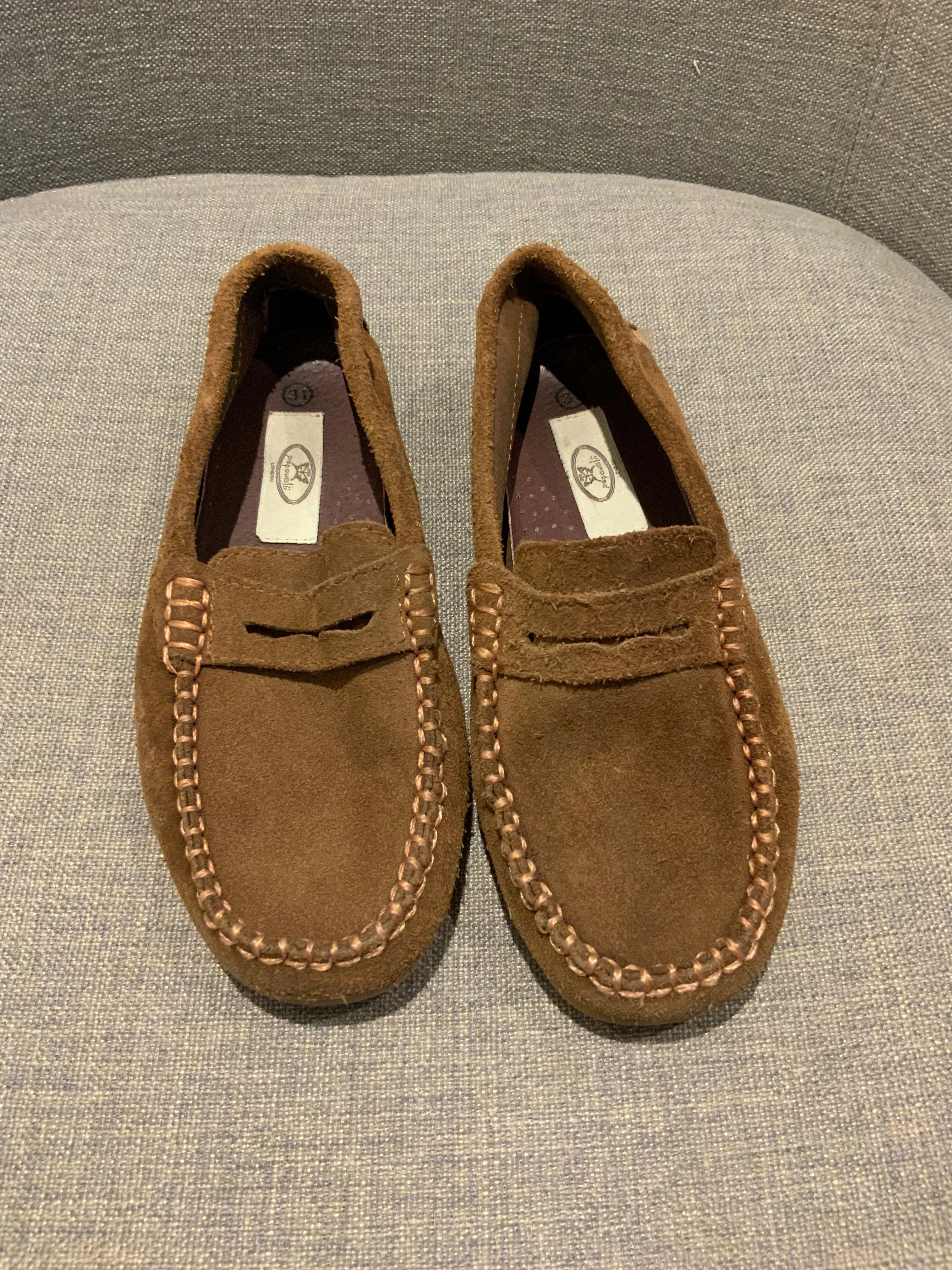 Papouelli Children Boys' Suede Brown Round-Toe Loafers Shoes Size 31 & 40 children