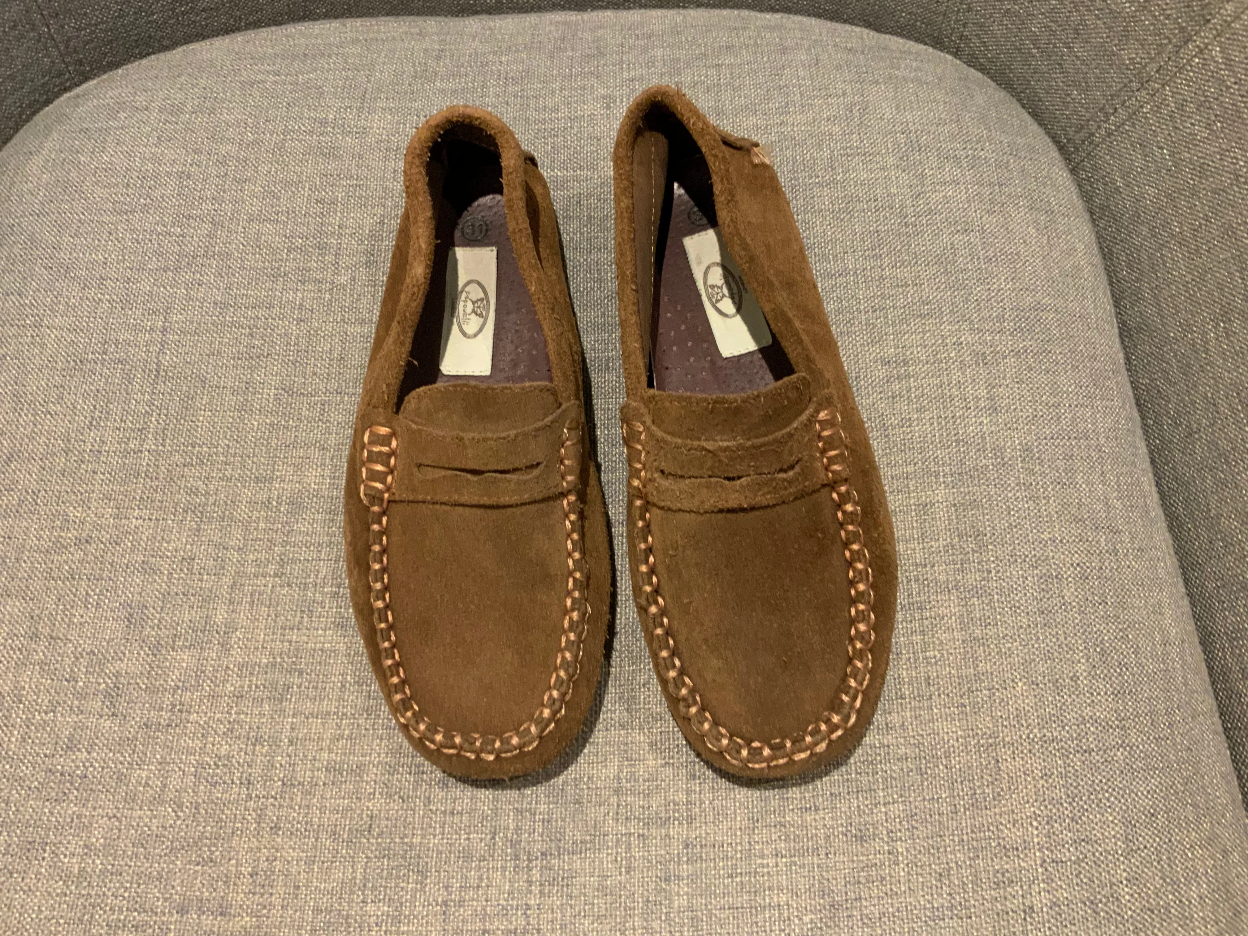 Papouelli Children Boys' Suede Brown Round-Toe Loafers Shoes Size 31 & 40 children