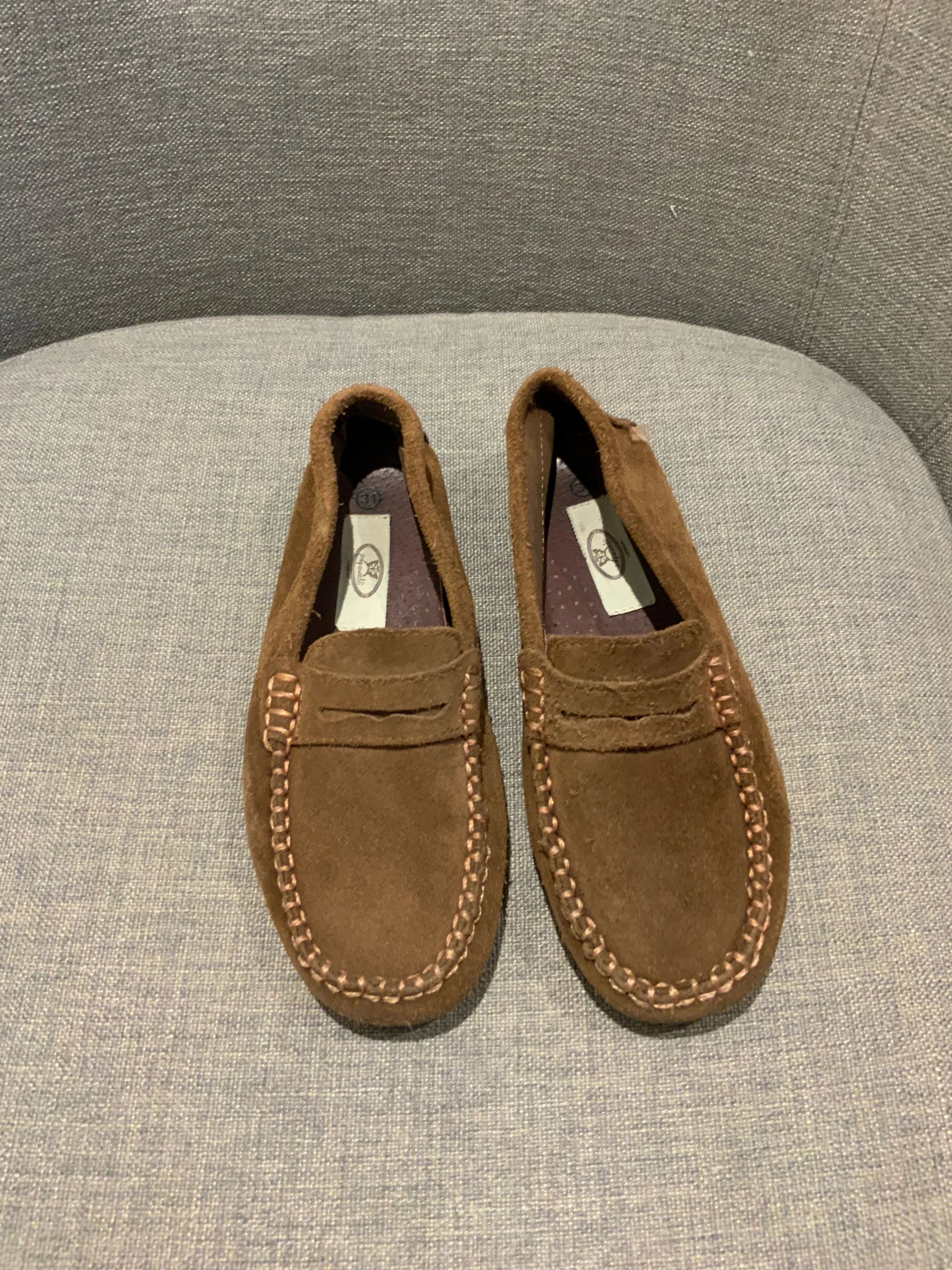 Papouelli Children Boys' Suede Brown Round-Toe Loafers Shoes Size 31 & 40 children