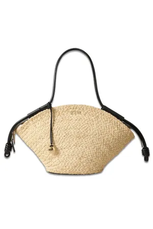 Paseo Small Leather-Trimmed Raffia Tote