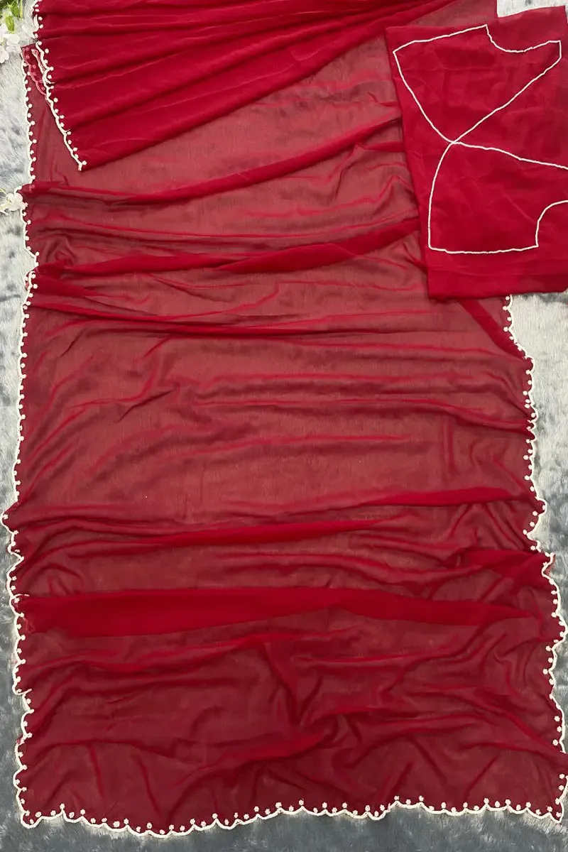 Pre Stitched Maroon Saree For Farewell Party In School