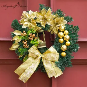 SD0036 Golden Christmas Balls Pine Needle Rattan Wreath Door