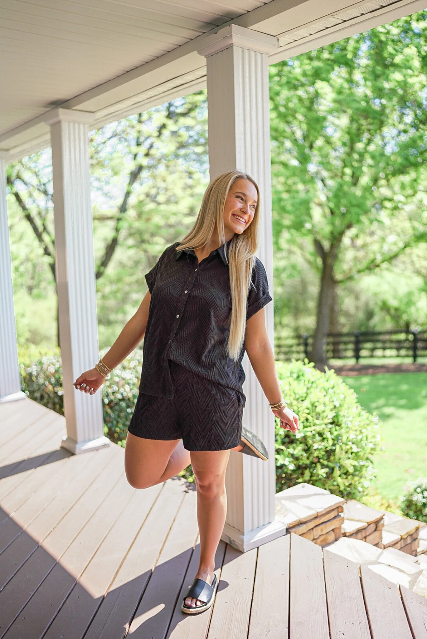 Summer Vibes Black Textured Shorts