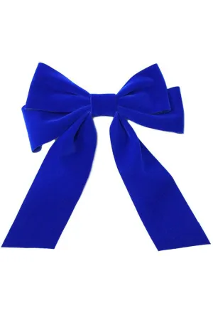 Velvet Ribbon Bow Hair Clip - Blue