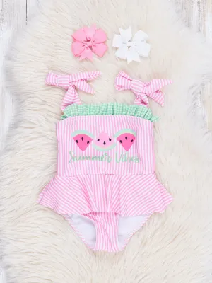 Watermelon Summer Vibes Ruffle Swimsuit